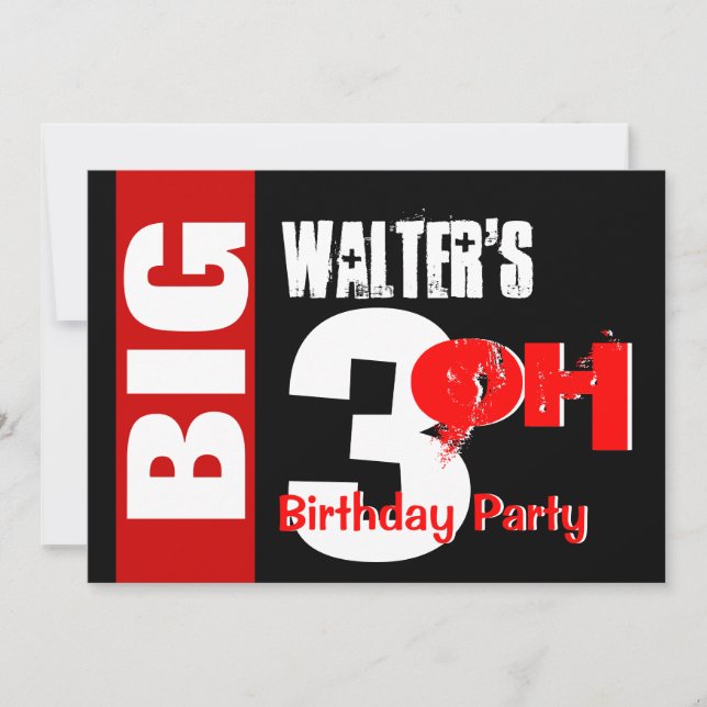 Invitation Big 30 Anniversaire moderne Rouge Blanc Noir W1711 (Devant)