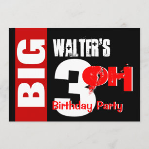 Invitation Big 30 Anniversaire moderne Rouge Blanc Noir W1711