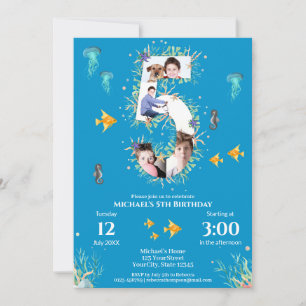 Invitation Big 5th Photo Collage Anniversaire sous la mer