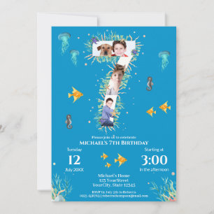 Invitation Big 7th Photo Collage Anniversaire sous la mer