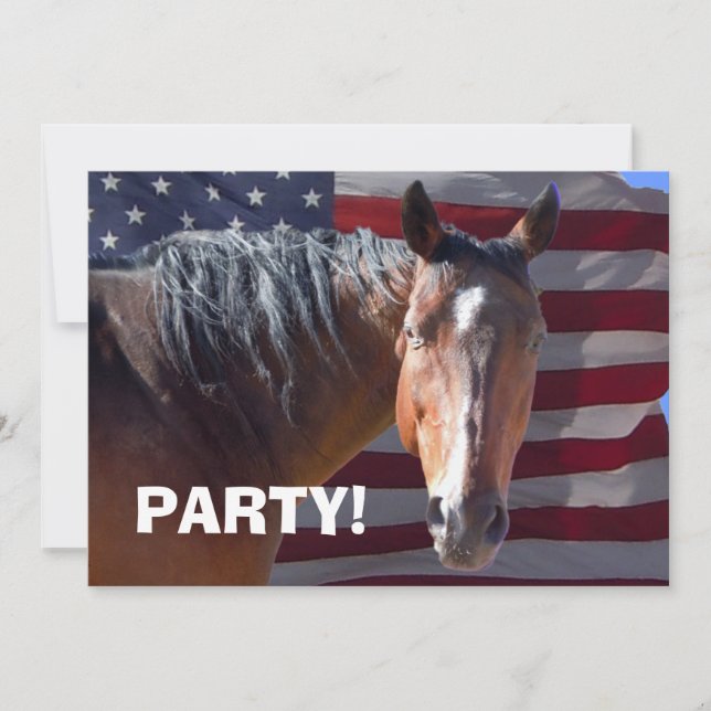 Invitation Big Bay Horse & U.S. Flag - Western Party (Devant)