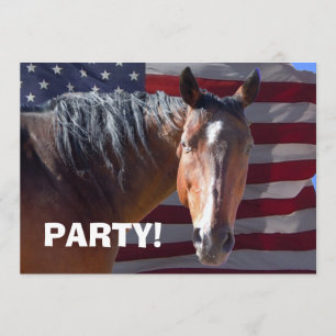 Invitation Big Bay Horse & U.S. Flag - Western Party