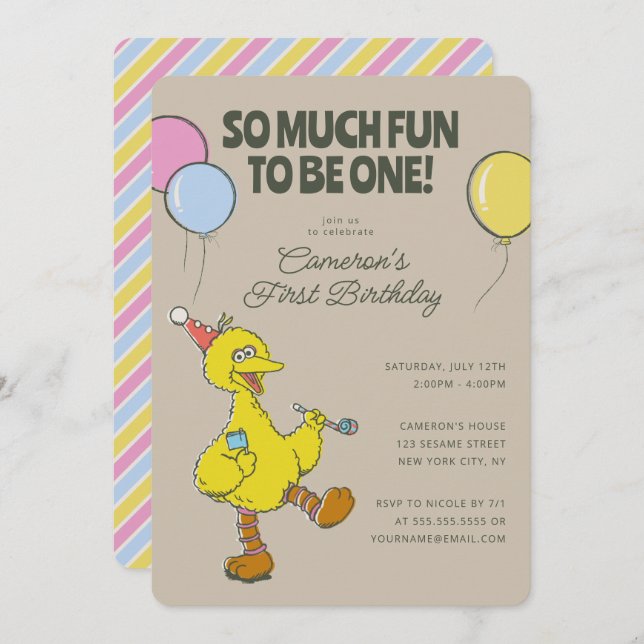 Invitation Big Bird | Tellement de plaisir pour être un anniv (Devant / Derrière)