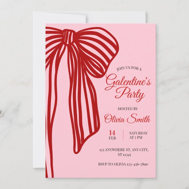 Invitation big bow coquette galentines girls night party (Devant)