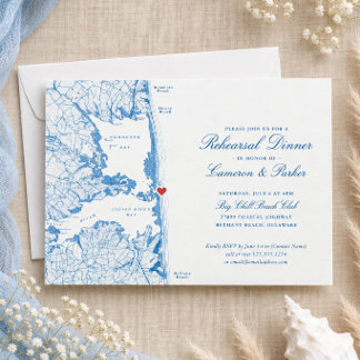 Invitation Big Chill Beach Club Navy Blue Rehearsal Dinner