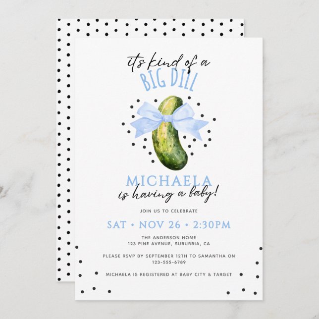 Invitation Big Dill Aquarelle Coquette Baby shower de chiche (Devant / Derrière)