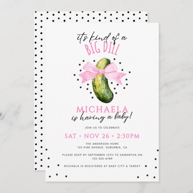 Invitation Big Dill Aquarelle Coquette Baby shower de chiche (Devant / Derrière)