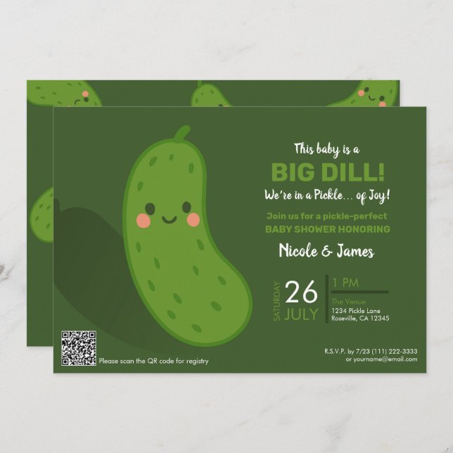 Invitation Big Dill Green Pickle Baby shower (Devant / Derrière)