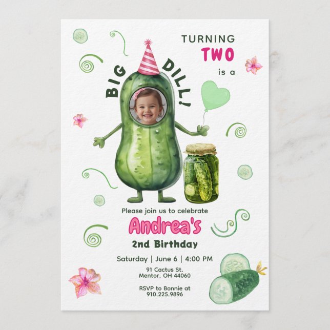 Invitation Big Dill Pickle Girl Birthday Any Age Photo  (Devant)