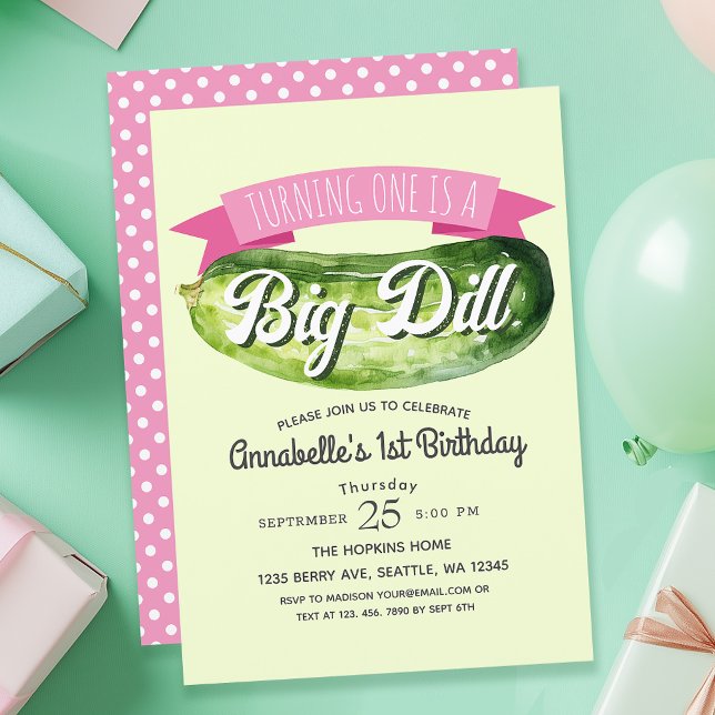 Invitation Big Dill Pickle Girl's Kids 1er anniversaire (Créateur téléchargé)