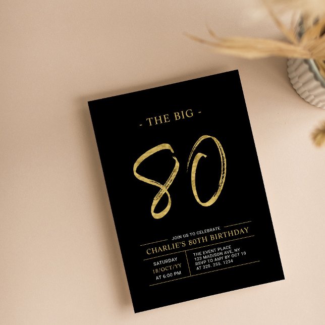 Invitation Big Eighty | Fête d'anniversaire 80 ans or et noir (Créateur téléchargé)