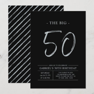 Invitation Big Fifty   Fête d'anniversaire 50 ans Argent & No