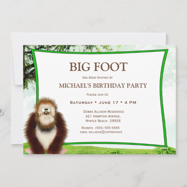 Invitation Big Foot / Sasquatatard fête d'anniversaire (Devant)