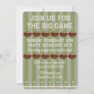 Invitation Big Game Bowl Game Green Football Field Party