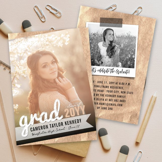 Invitation Big Grad Scribbles Bronze Foil Graduation Party (Créateur téléchargé)