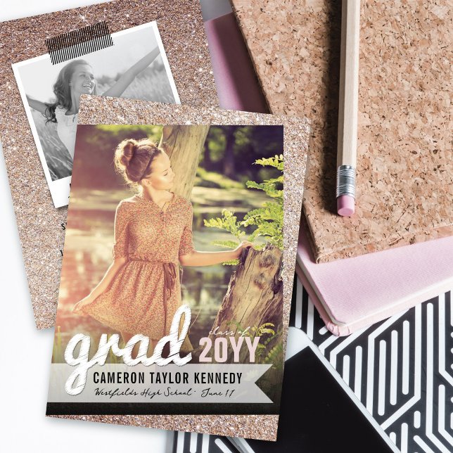 Invitation Big Grad Scribbles Bronze Parties scintillant Grad (Créateur téléchargé)