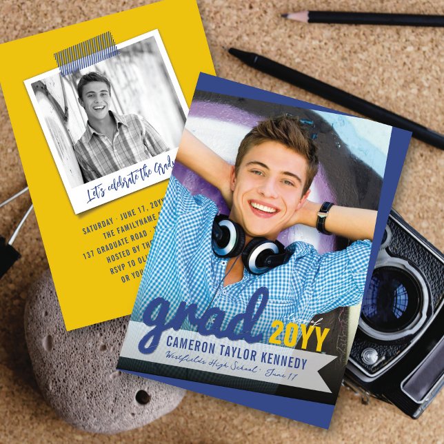 Invitation Big Grad Scribbles Photo Modern Graduation Party (Créateur téléchargé)