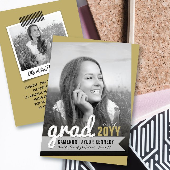 Invitation Big Grad Scribbles Photo Modern Graduation Party (Créateur téléchargé)