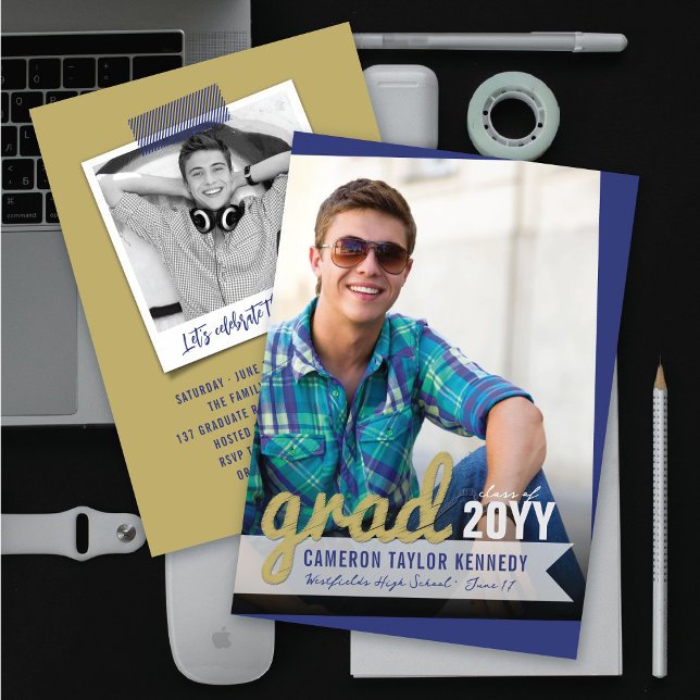 Invitation Big Grad Scribbles Photo Modern Graduation Party (Créateur téléchargé)