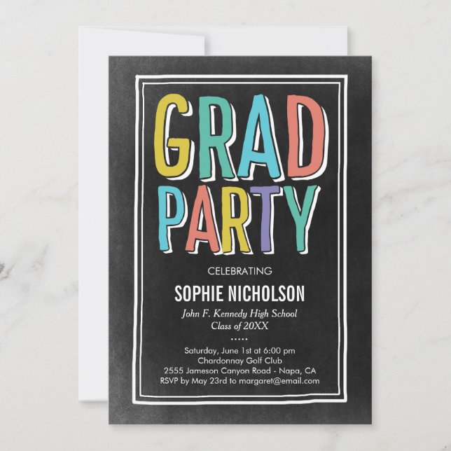 Invitation Big News Graduation Party Chalk d'invitation (Devant)