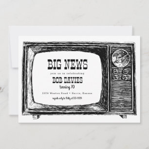 Invitation Big News Vintage Retro TV Western Anniversaire Par