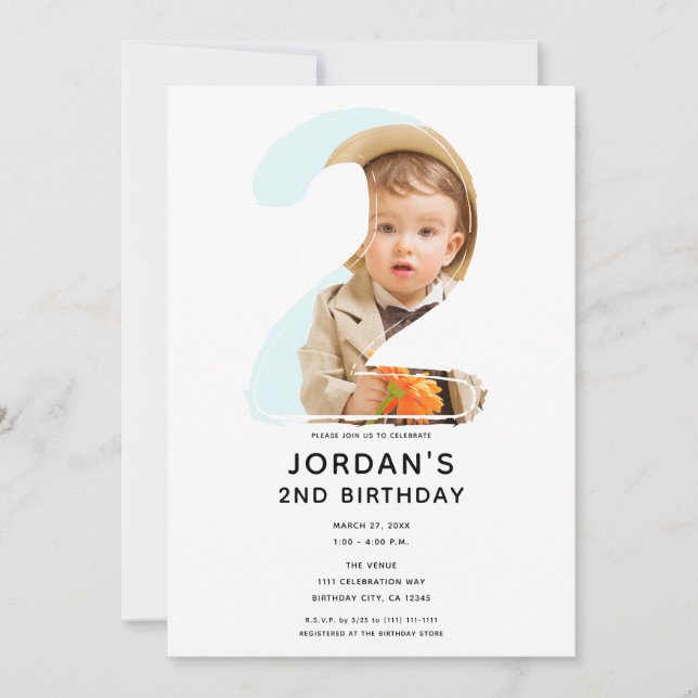 Invitation Big Number 2 DEUX Photo Deuxième fête d'anniversai (Devant)