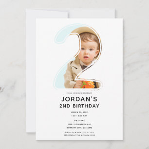 Invitation Big Number 2 DEUX Photo Deuxième fête d'anniversai