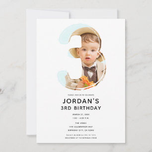 Invitation Big Number 3 TROIS Photo Troisième 3e fête d'anniv