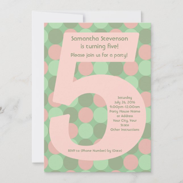Invitation Big Number 5 Fille 5e fête d'anniversaire (Devant)