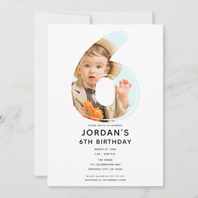 Invitation Big Number 6 SIX Photo Sixième 6e fête d'anniversa (Devant)