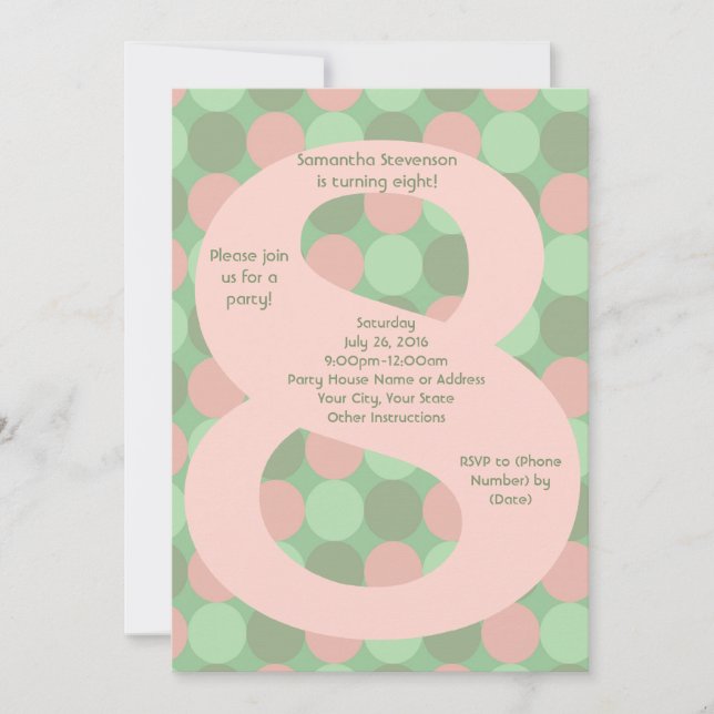Invitation Big Number 8 Fille 8e fête d'anniversaire (Devant)