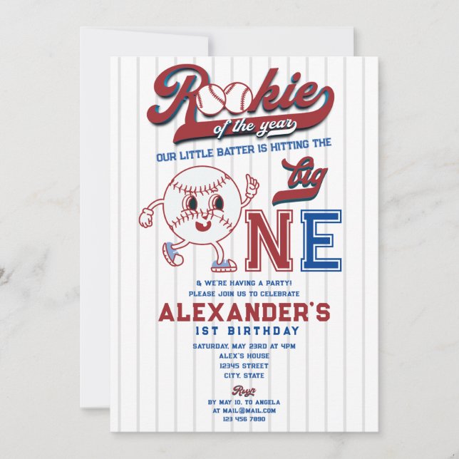 Invitation Big One Baseball Rookie De L'Année Premier Anniver (Devant)
