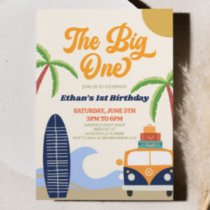 Invitation Big One Beach Surf Blue 1er Birthday Party
