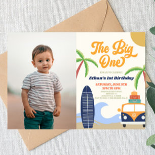 Invitation Big One Beach Surf Blue 1er Birthday Party