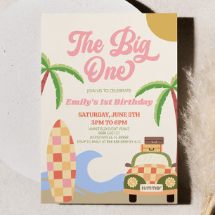 Invitation Big One Beach Surf rose 1er anniversaire