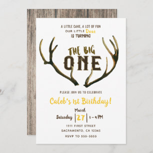 Invitation Big One Deer Antlers Rustic 1er Birthday Party Inv