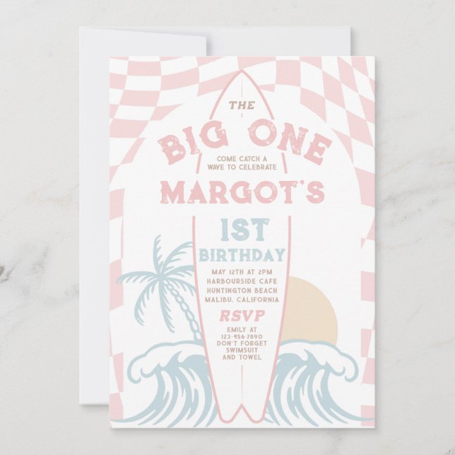 Invitation Big One Modern Surf 1er anniversaire (Devant)