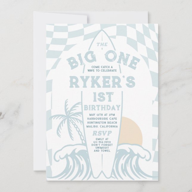 Invitation Big One Modern Surf 1er anniversaire (Devant)