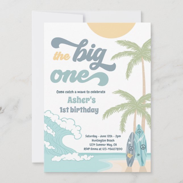 Invitation Big One Retro Surf 1er anniversaire (Devant)