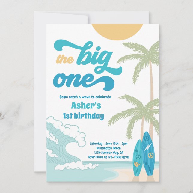 Invitation Big One Retro Surf 1er anniversaire (Devant)