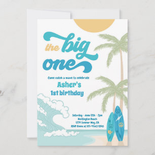 Invitation Big One Retro Surf 1er anniversaire