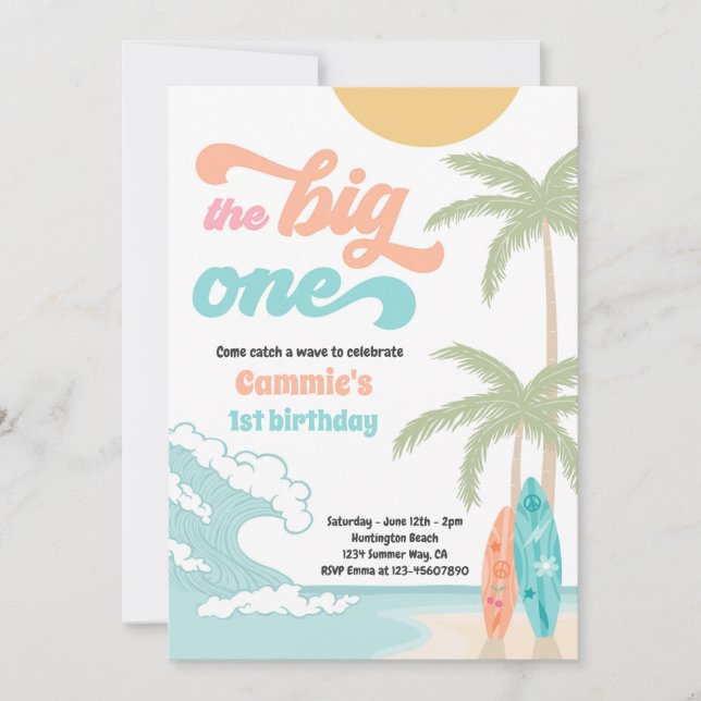 Invitation Big One Retro Surf 1er anniversaire (Devant)