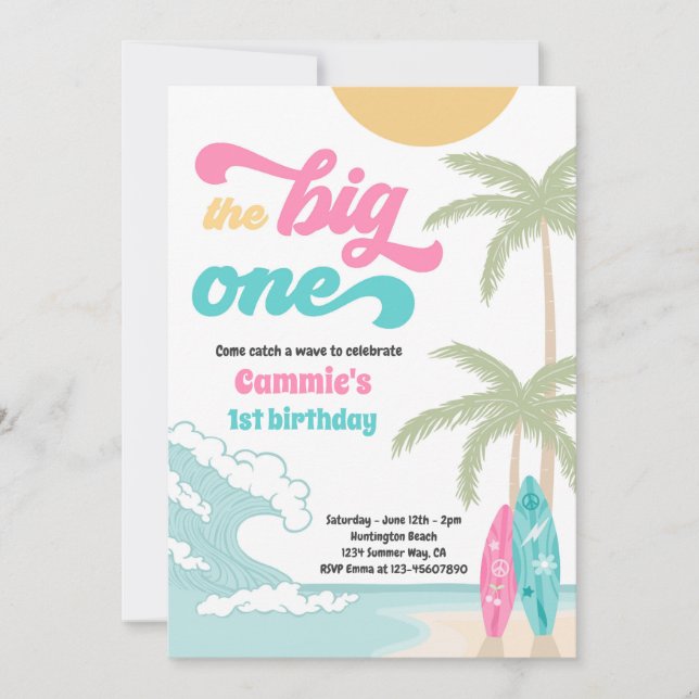 Invitation Big One Retro Surf 1er anniversaire (Devant)