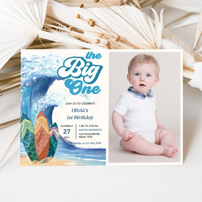 Invitation Big One Surf Beach 1st Birthday Photo (Créateur téléchargé)