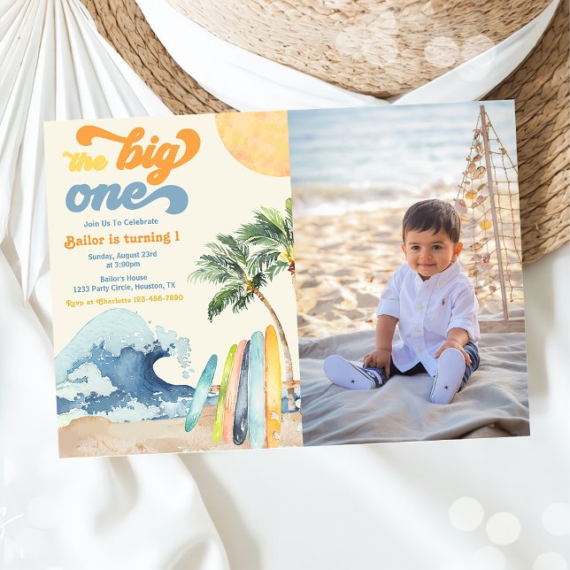 Invitation Big One Surf Beach 1st Birthday Photo (Créateur téléchargé)