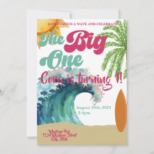 Invitation Big One Surf Thème 1er anniversaire