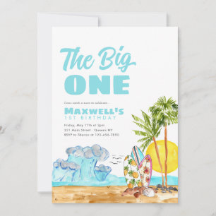 Invitation Big One Surf Waves Tropical Beach 1er anniversaire