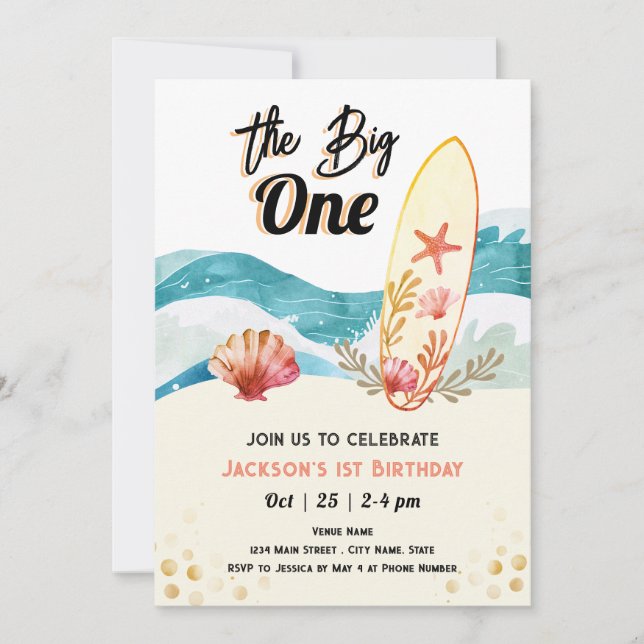 Invitation Big One Surfing 1er Anniversaire orange (Devant)