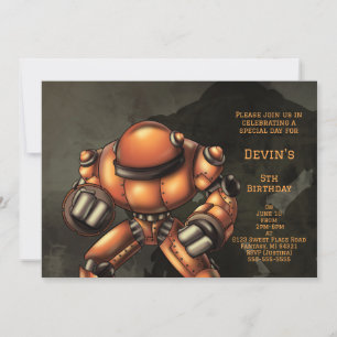Invitation Big Orange Robot fête d'anniversaire