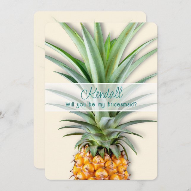 Invitation Big Pineappy Be My Bridesmaid Message Flat Card (Devant / Derrière)
